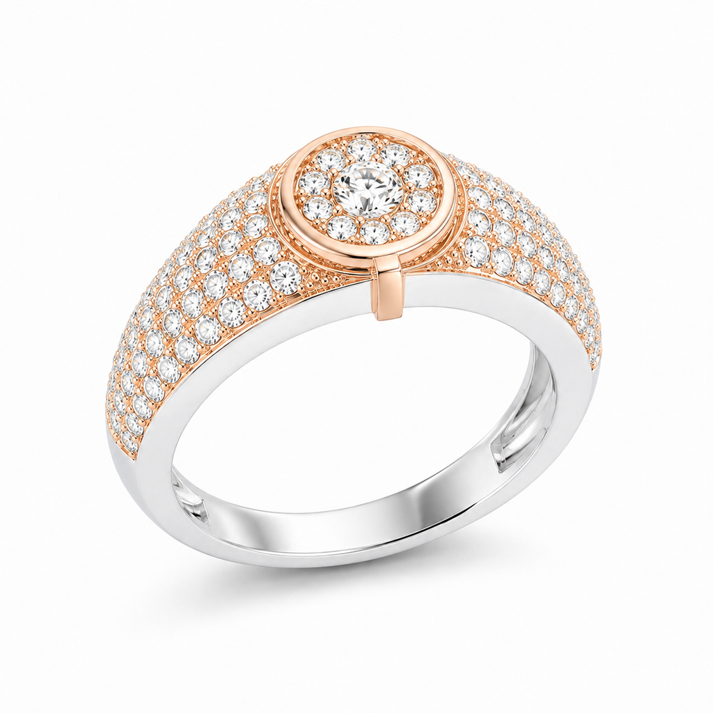 Lab-Grown Diamond Dual-Tone Oval Cluster Pavé Ring