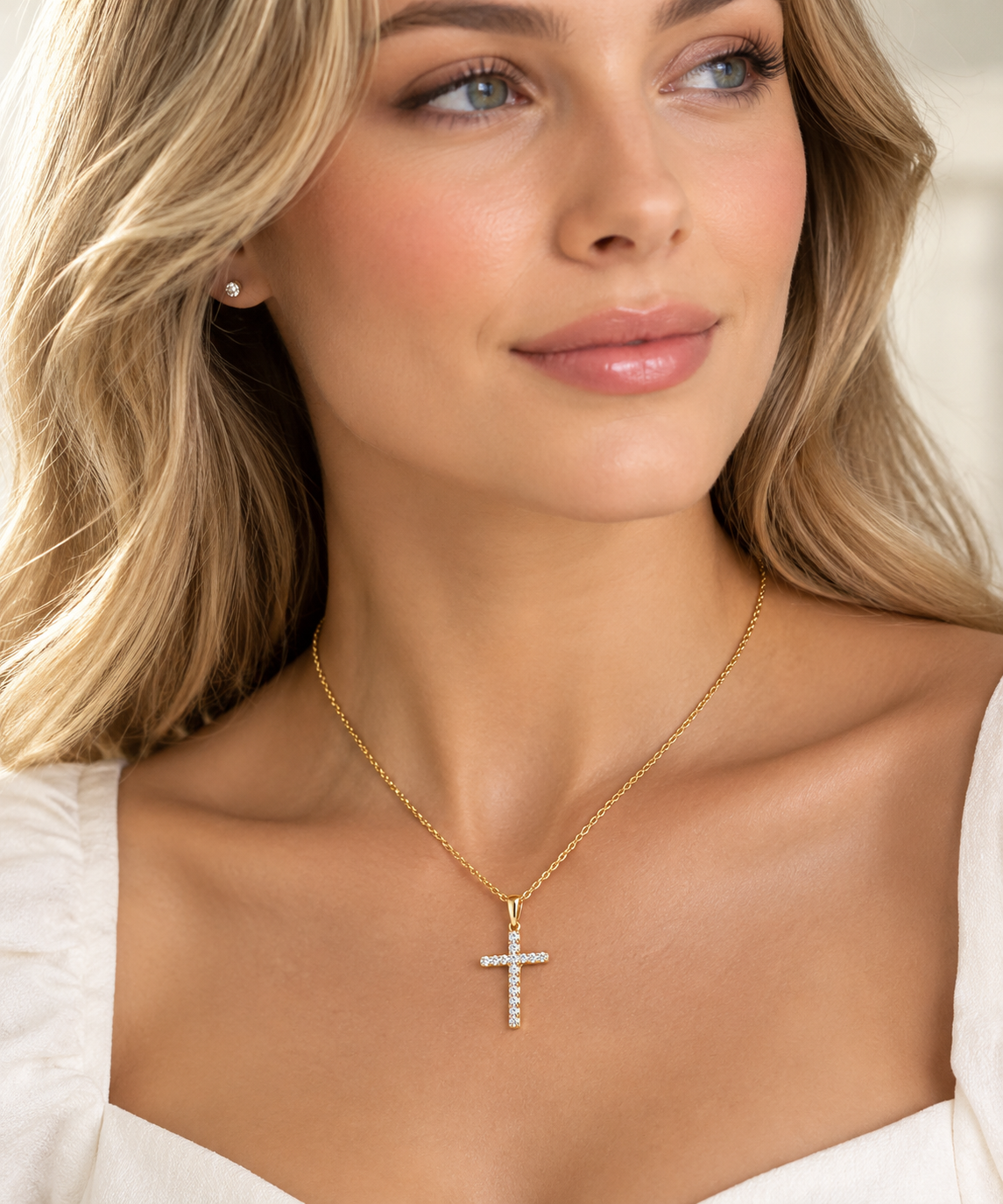 0.45 CTW Diamond Cross Necklace | Solid Gold