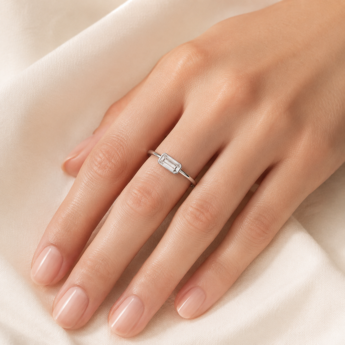 East–West Baguette Lab-Grown Diamond Bezel Ring