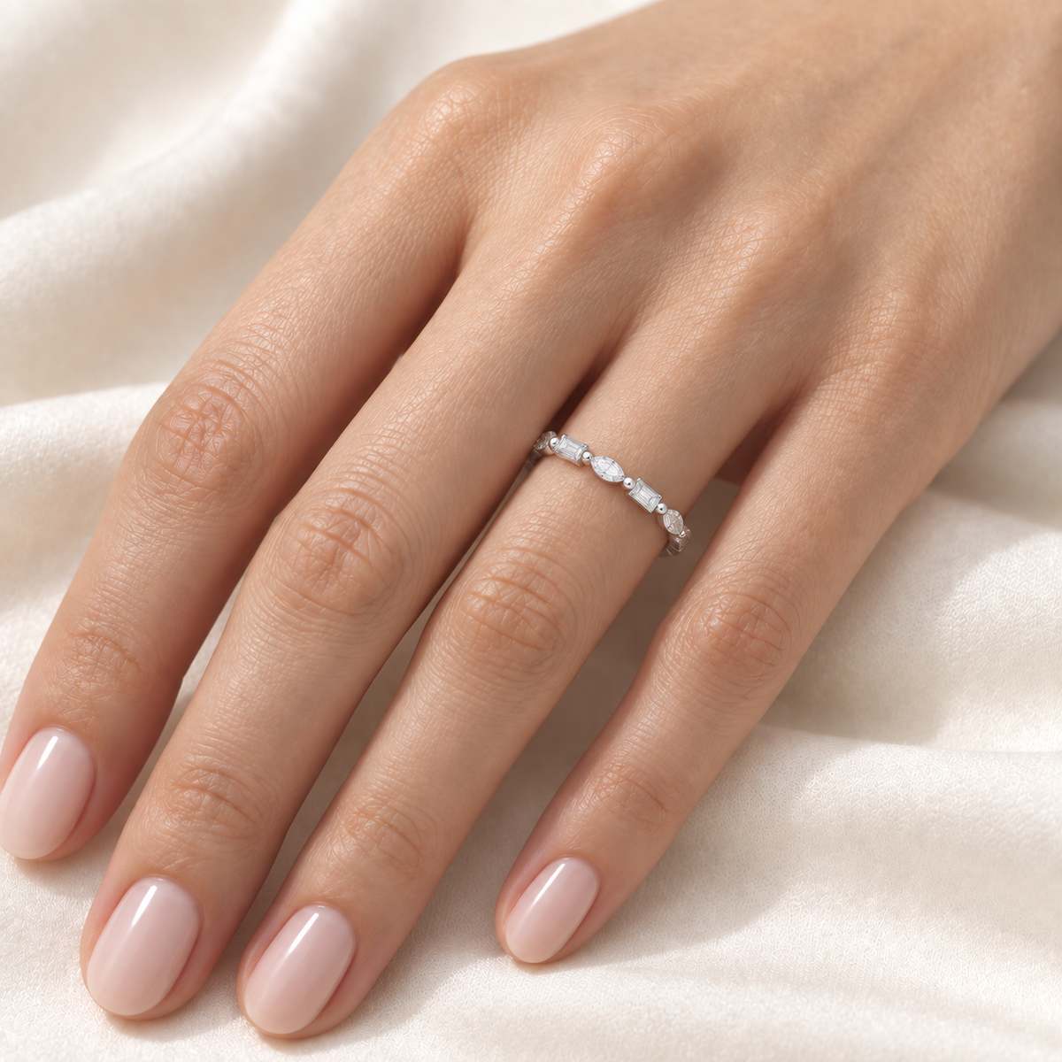 Alternating Marquise & Baguette Lab-Grown Diamond Eternity Wedding Band