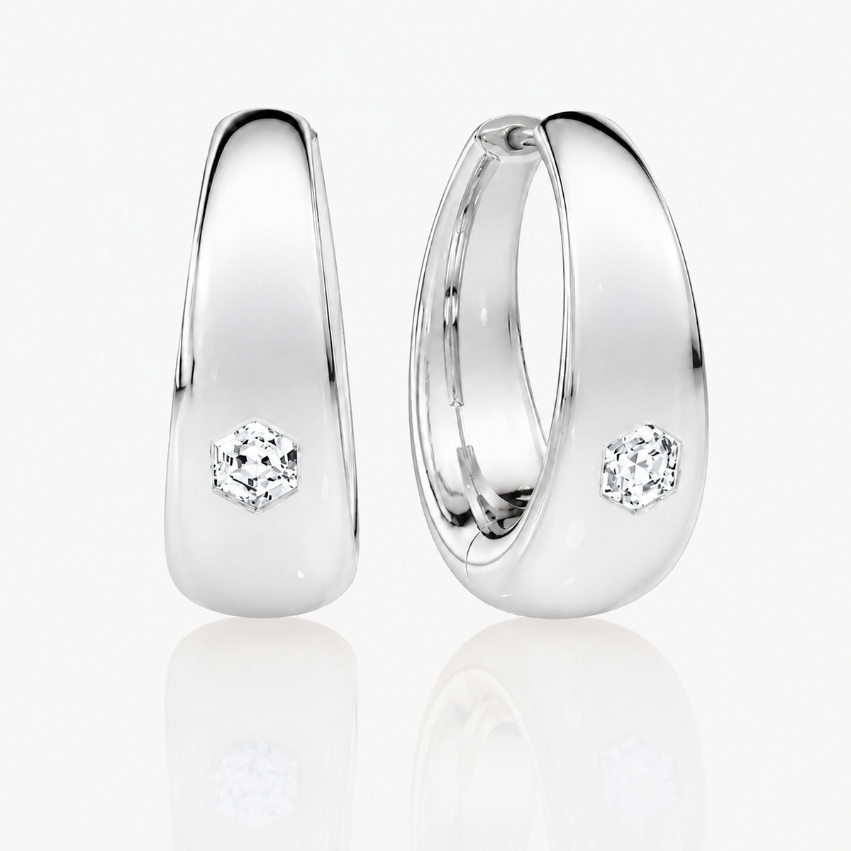 Yellow gold teardrop hoop earrings with bezel-set round diamonds