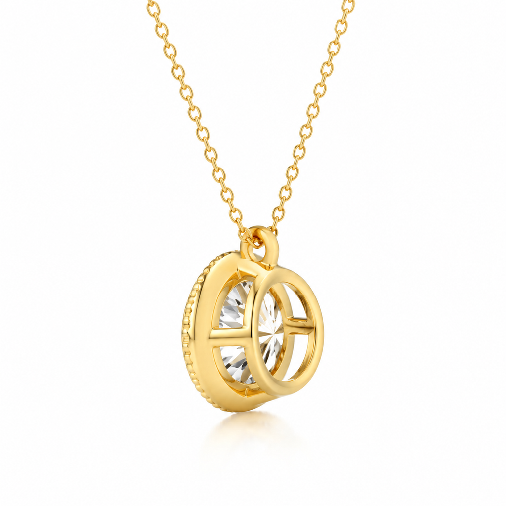 Round Lab-Grown Diamond Milgrain Bezel Pendant Necklace in 10K or 14K Gold