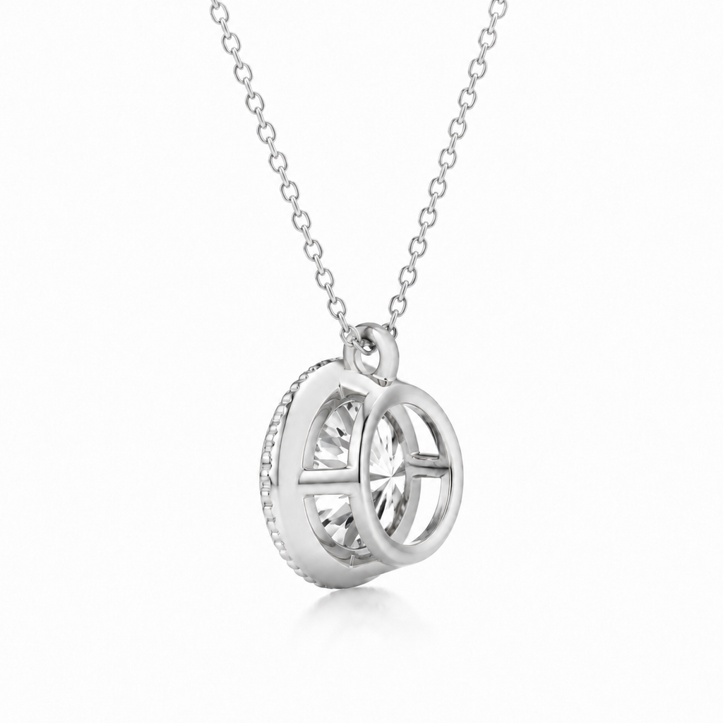 Round Lab-Grown Diamond Milgrain Bezel Pendant Necklace in 10K or 14K Gold
