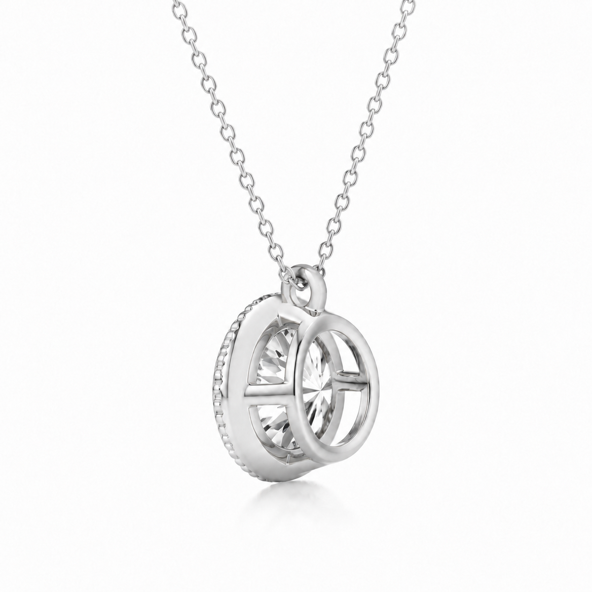Round Lab-Grown Diamond Milgrain Bezel Pendant Necklace in 10K or 14K Gold