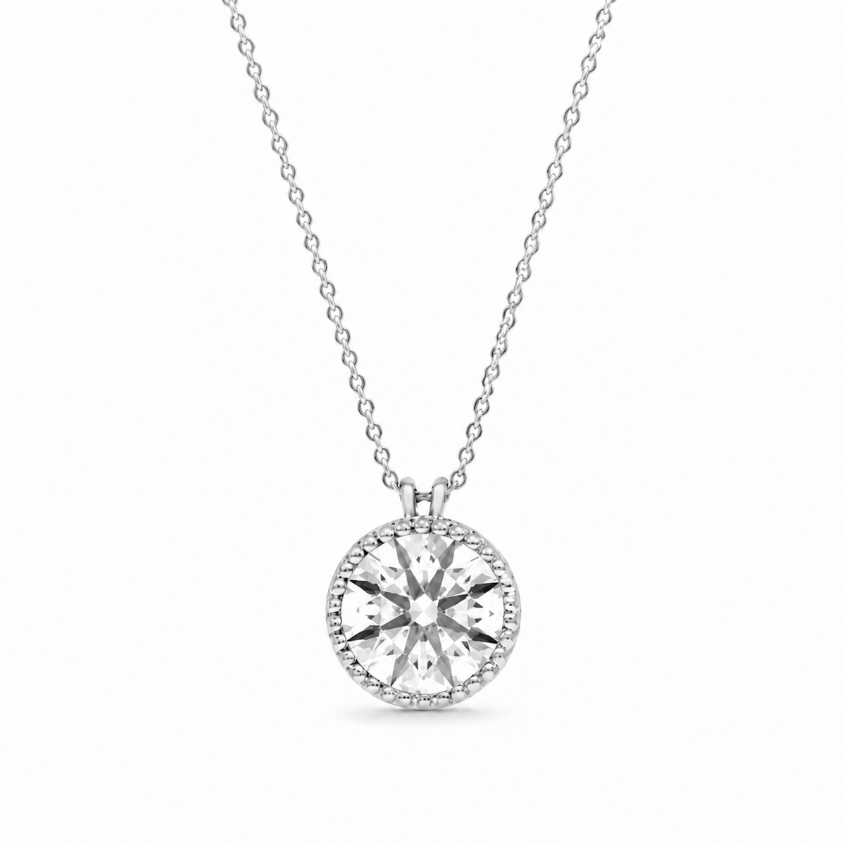 Lab-Grown Diamond Milgrain Bezel Pendant Necklace