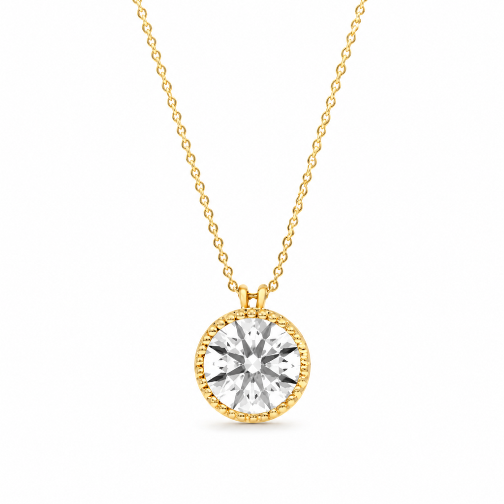 Round Lab-Grown Diamond Milgrain Bezel Pendant Necklace in 10K or 14K Gold