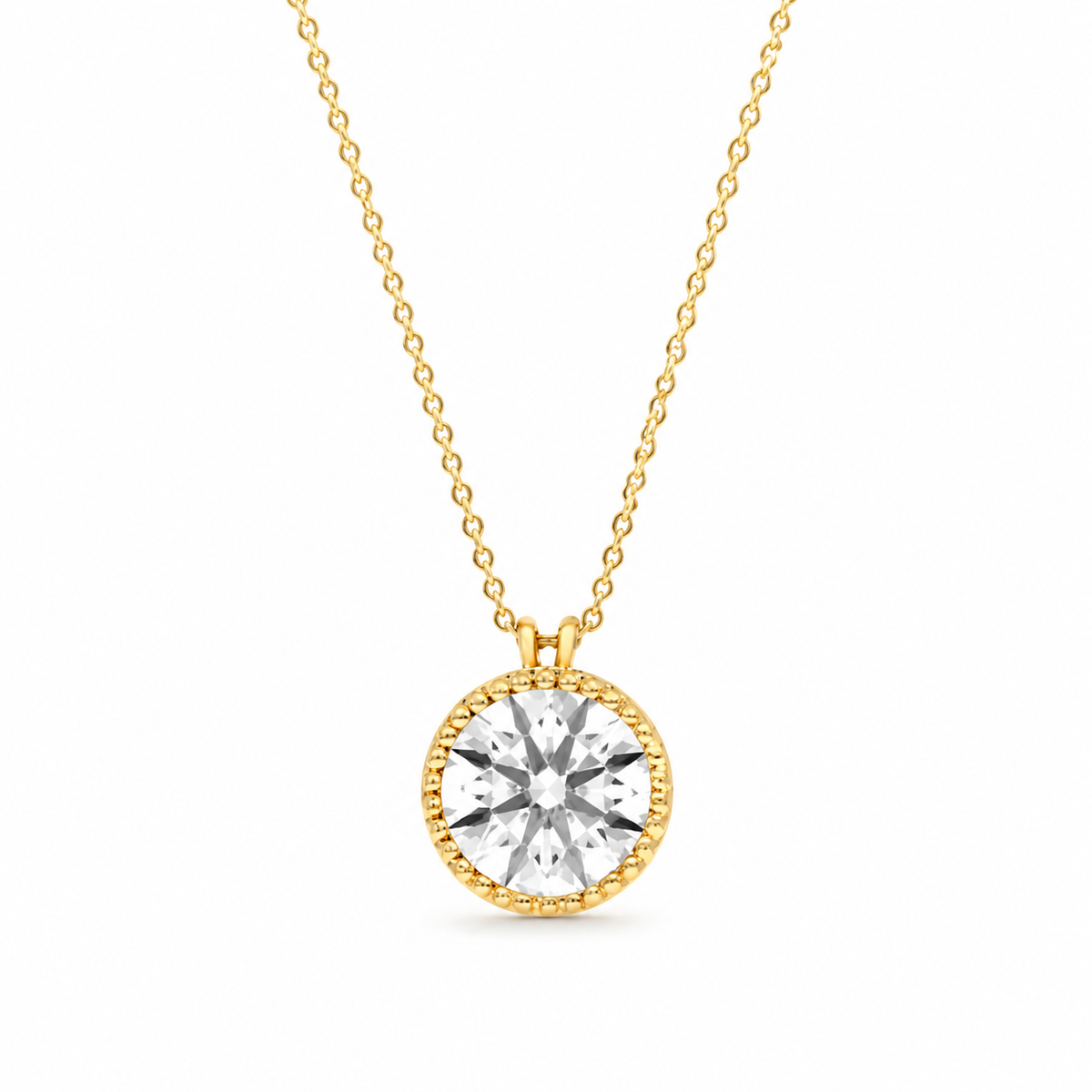 Round Lab-Grown Diamond Milgrain Bezel Pendant Necklace in 10K or 14K Gold