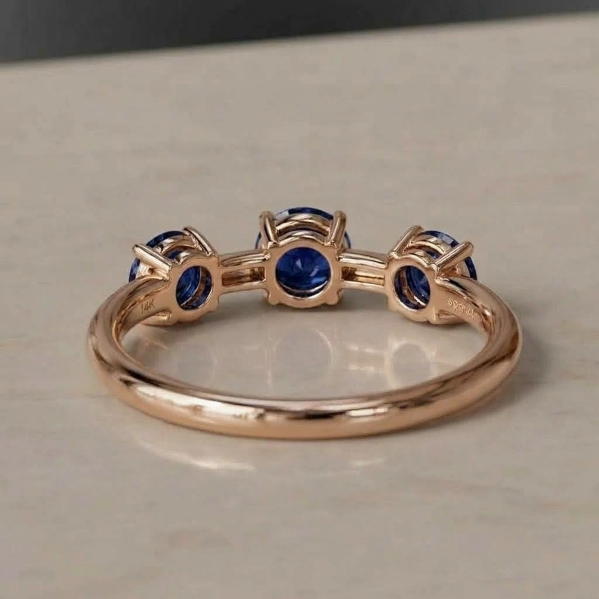 Three-Stone Blue Sapphire Ring in Solid Gold