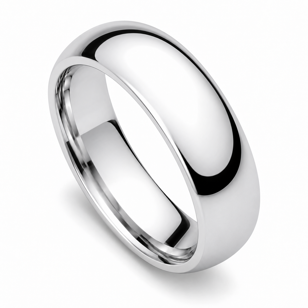 Top view of polished 925 sterling silver minimalist wedding band