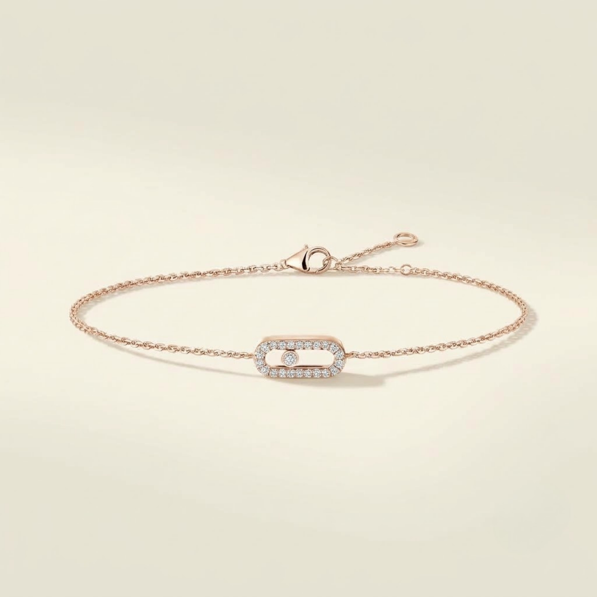 rose gold diamond pavé bracelet with moving diamond motif 