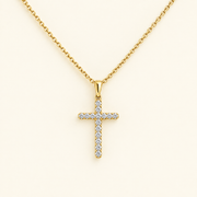 0.45 CTW moissanite cross pendant necklace in solid gold with pavé stones and cable chain