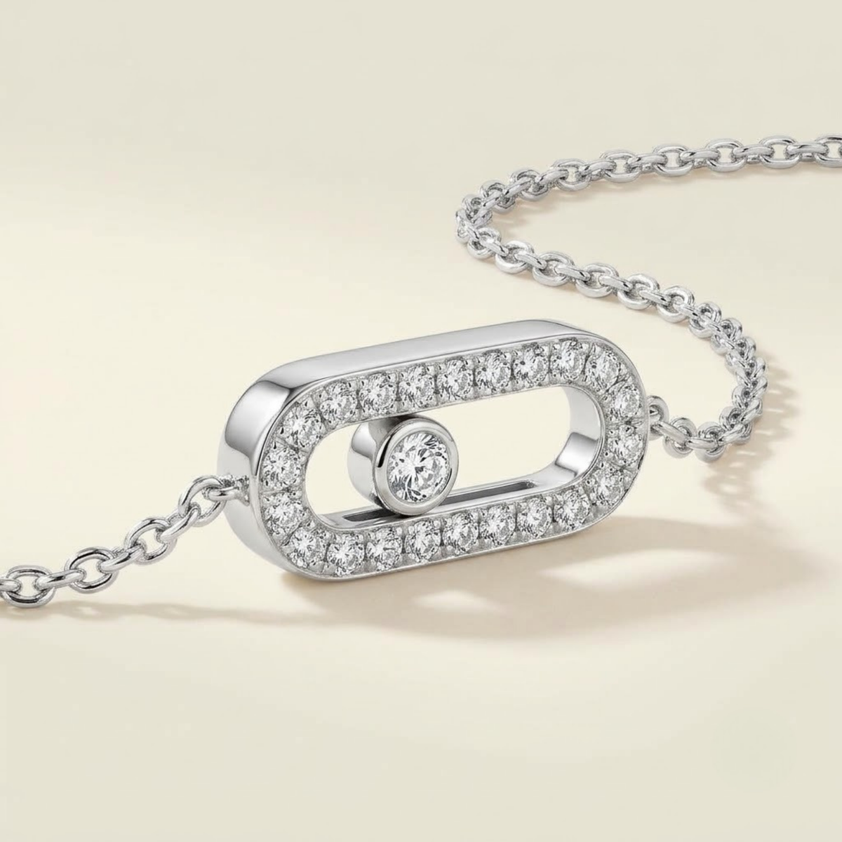 SIlver labgrown diamond pavé bracelet with moving diamond motif 
