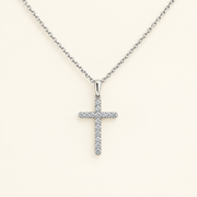 0.45 CTW moissanite cross pendant necklace in solid gold with pavé stones and cable chain